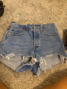 Levi's Distressed Light Blue High Rise Cutoff Denim Shorts